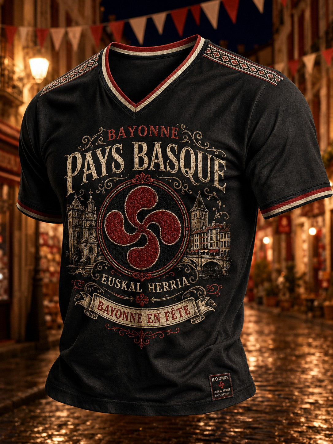 T-shirt Pays Basque Imprimé à Col V Homme