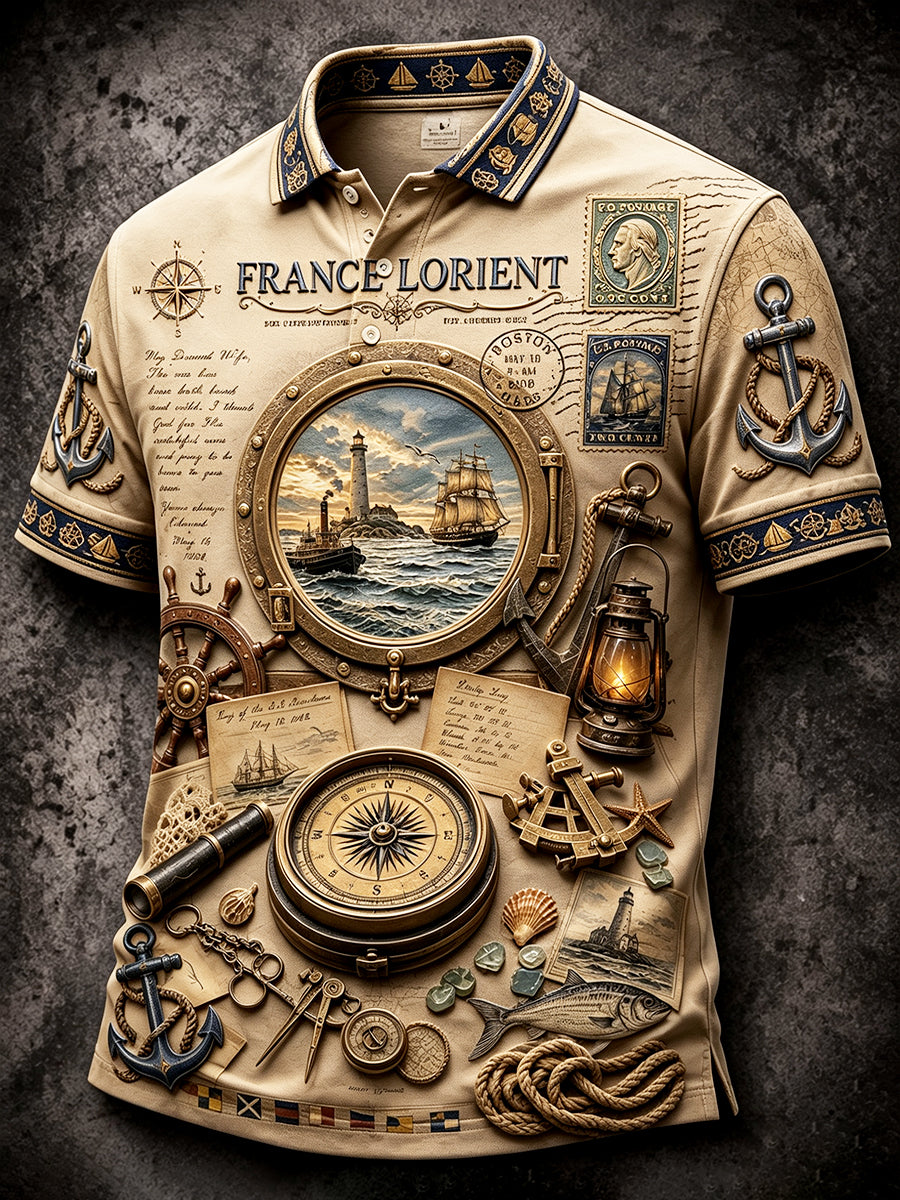 Polo décontracté pour homme, style vintage français de Lorient, imprimé marin, idéal pour le festival celtique
