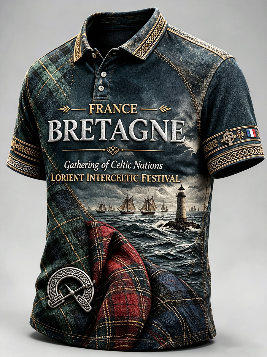 Polo décontracté à imprimé carreaux Festival celtique de Lorient français pour hommes