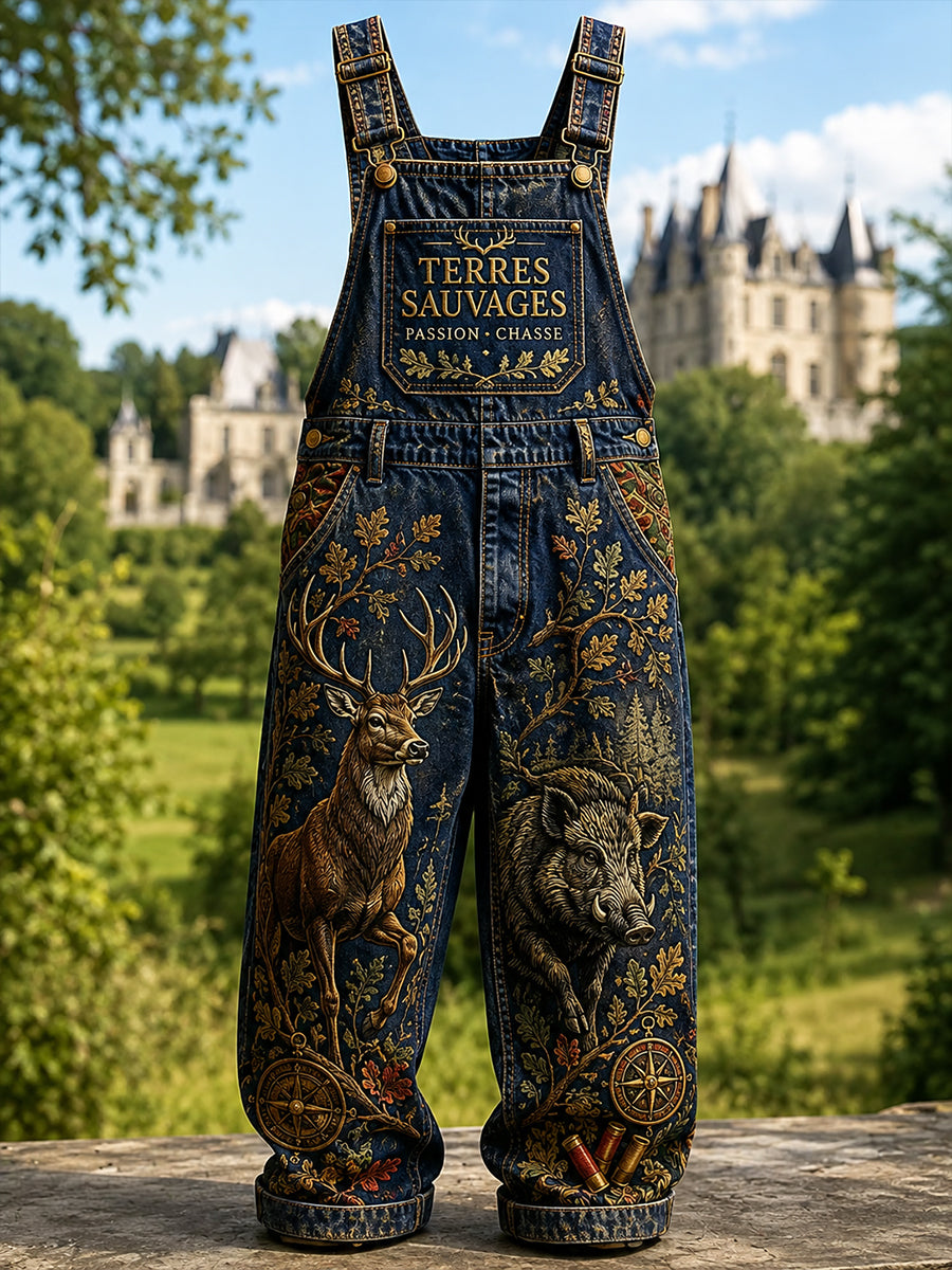 Pantalons à bretelles pour homme, imprimé saison de chasse française