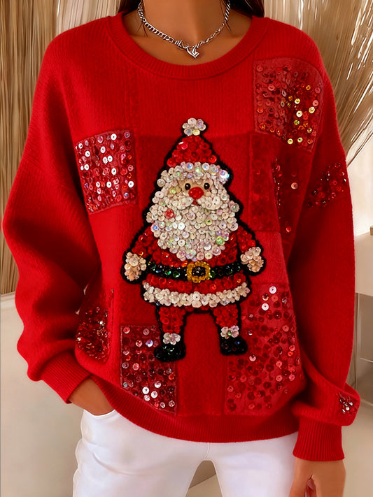 Women's Christmas Cute Santa Claus Casual Pullover Sweater