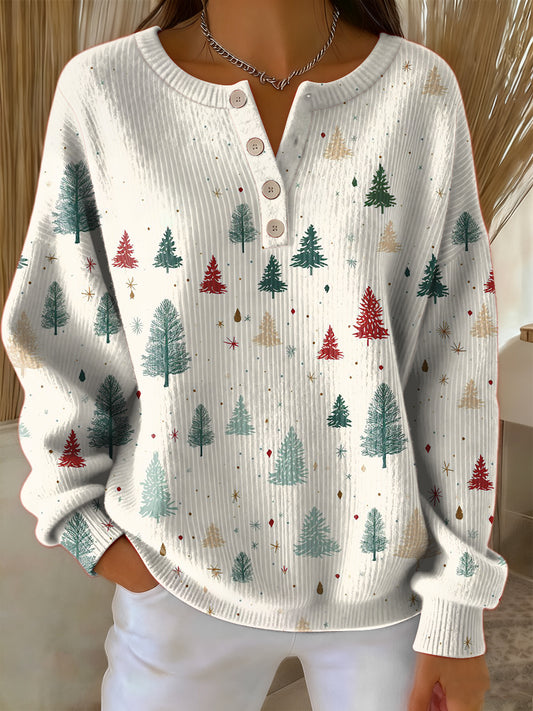 Women's Retro Christmas Tree Multicoloured Art Print Long-sleeve Sweater