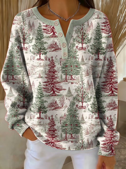 Women's Retro Christmas Tree Multicoloured Art Print Long-sleeve Sweater
