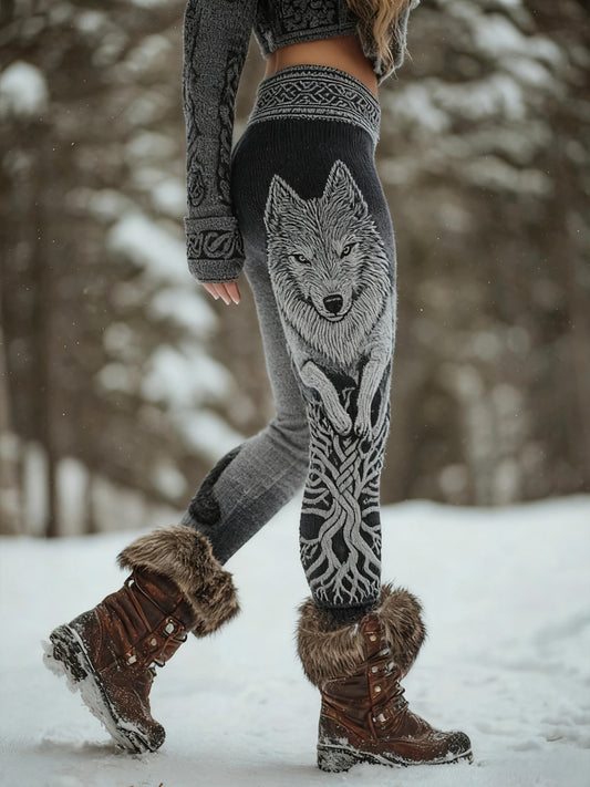 Women's Viking Wolf Celtic Knot Tree Of Life Gradient Sports Stretch Leggings