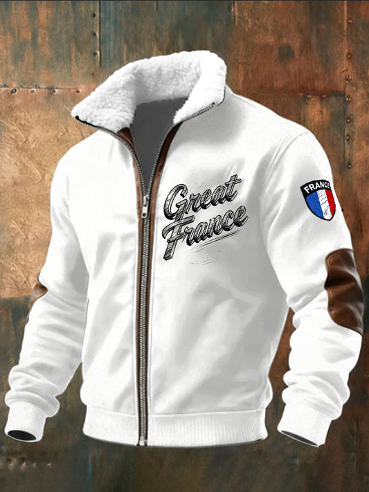 Men's French White Minimalist Hooded Sweatshirt Jacket