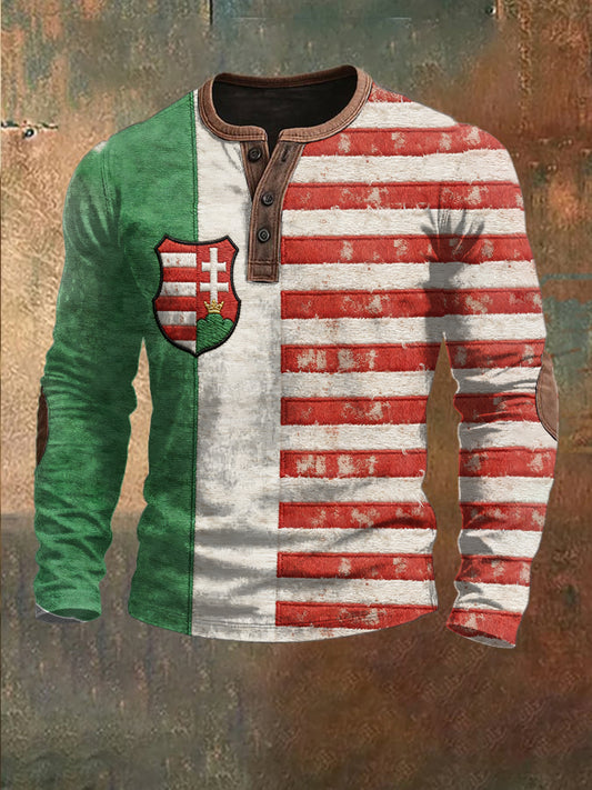 Férfi magyar zászló hímzett patchwork pulóver