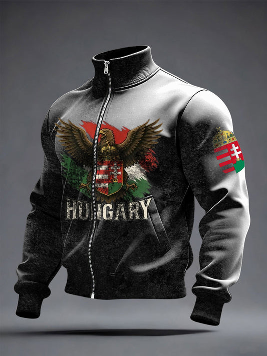Férfi vintage magyarország sas & zászló zip kabát