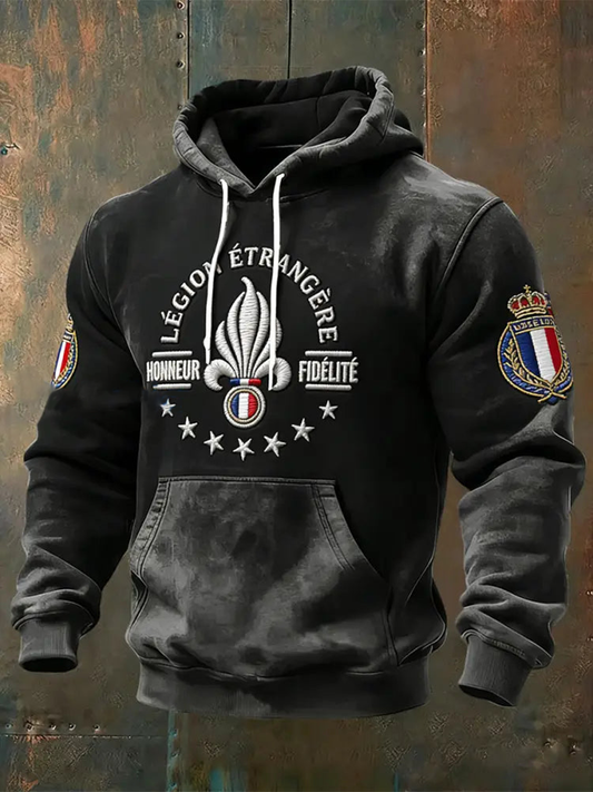 Sweat à capuche décontracté homme rétro emblème de la Légion étrangère française