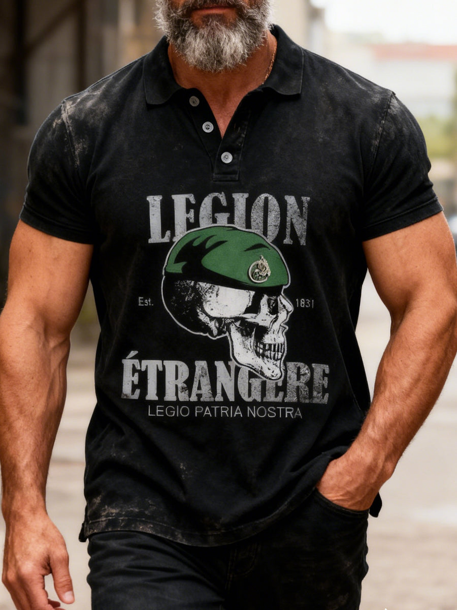 Polo Décontracté Crâne Rétro Légion Étrangère Française