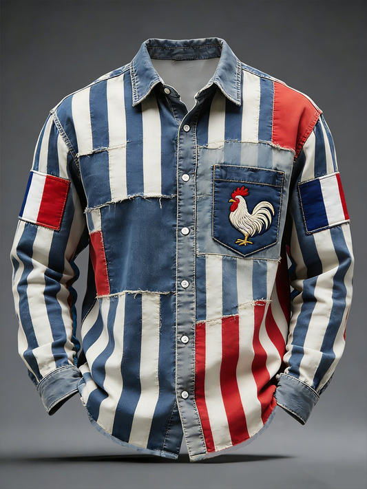 T-shirt imprimé à manches longues Drapeau Français Le Coq Gaulois Homme