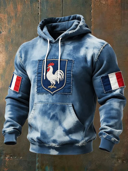 Sweat à Capuche Décontracté Rétro Drapeau Français Coq Tie-Dye
