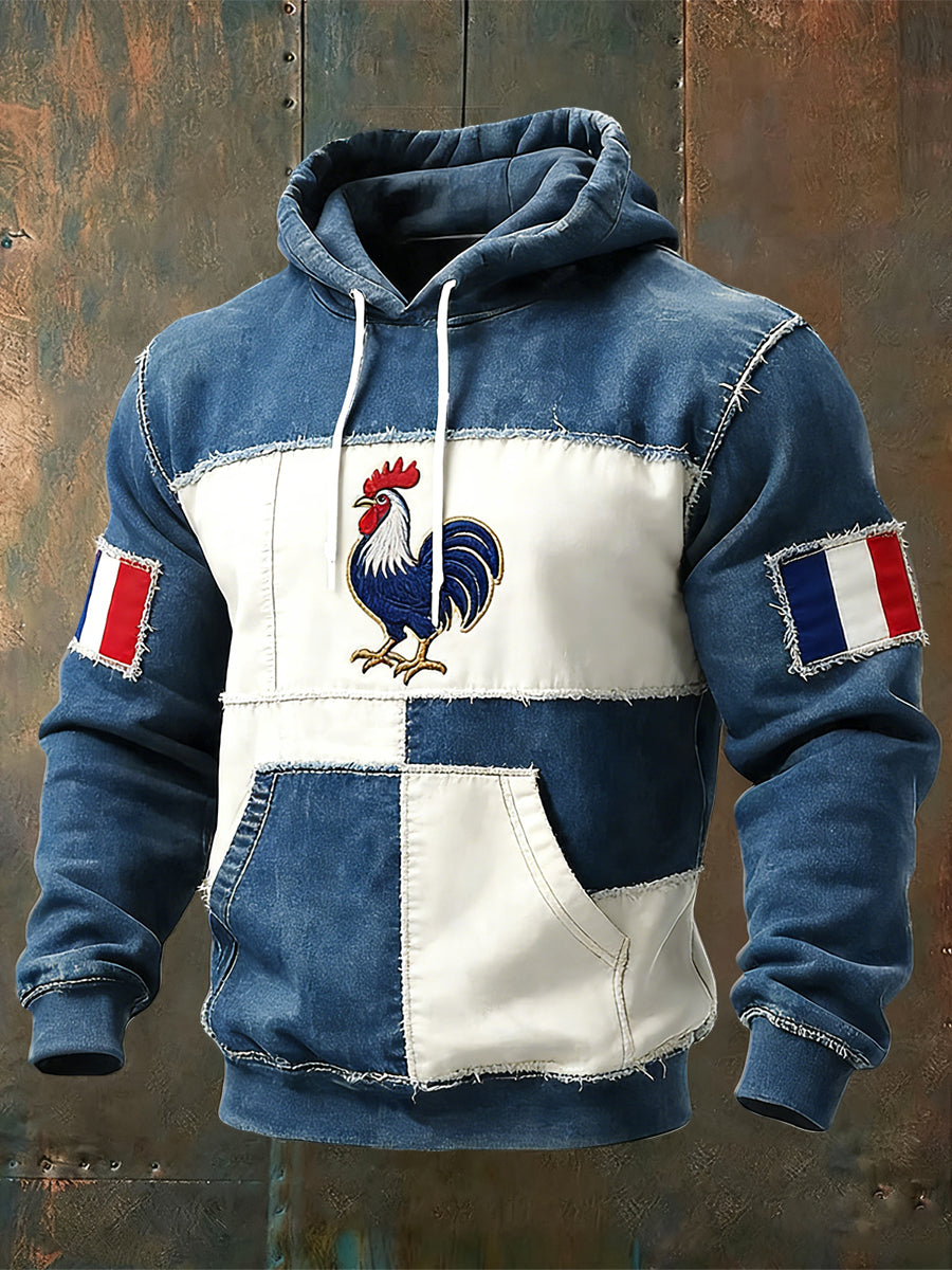 Chandail à capuchon surdimensionné avec poches Drapeau Français Le Coq Gaulois Homme
