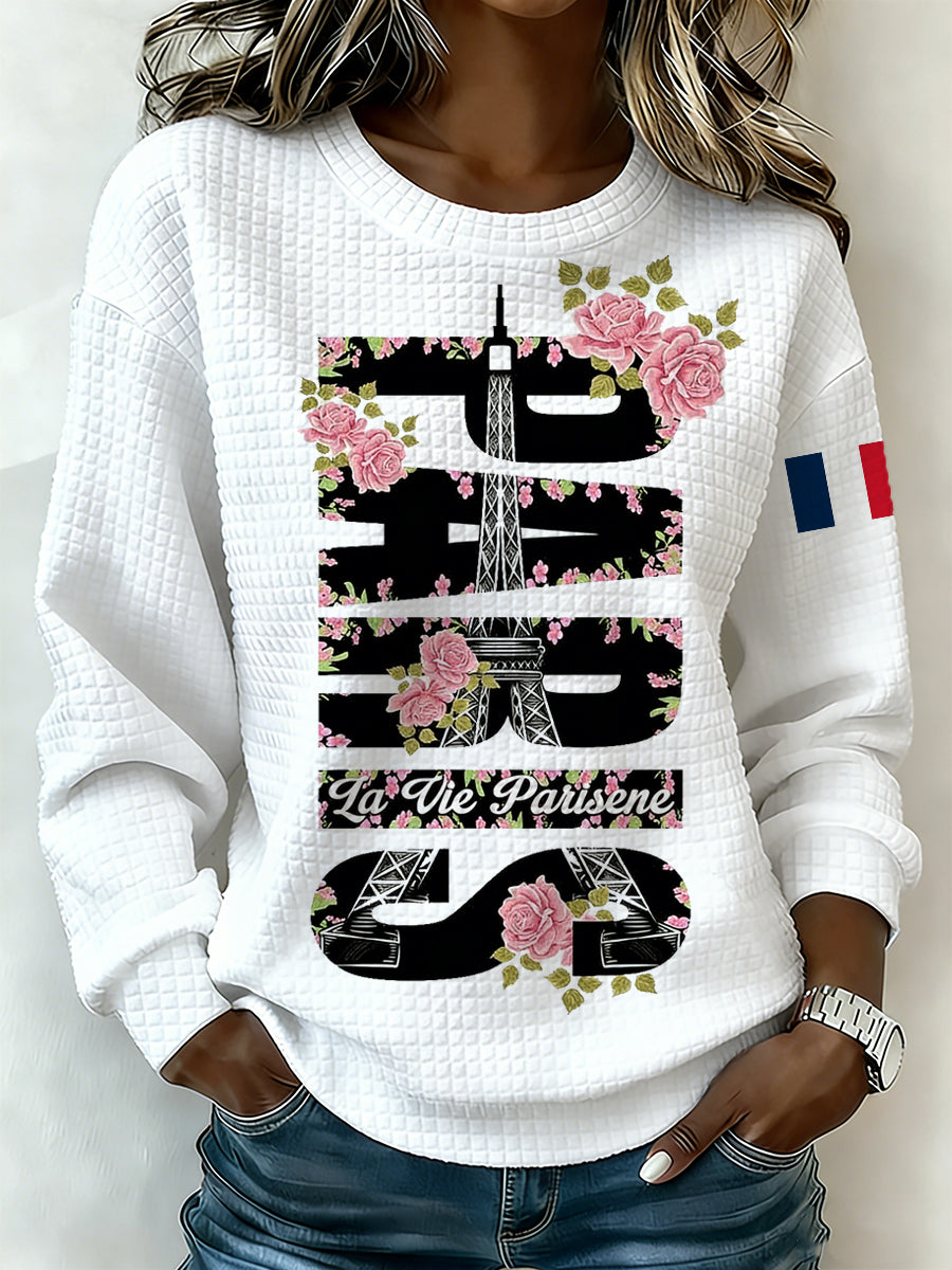 Chemise femme à manches longues avec imprimé d'inspiration française.