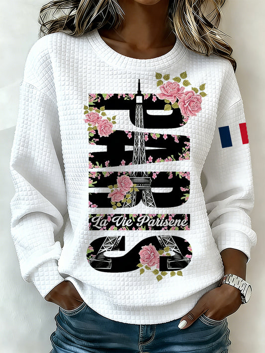 Chemise femme à manches longues avec imprimé d'inspiration française.