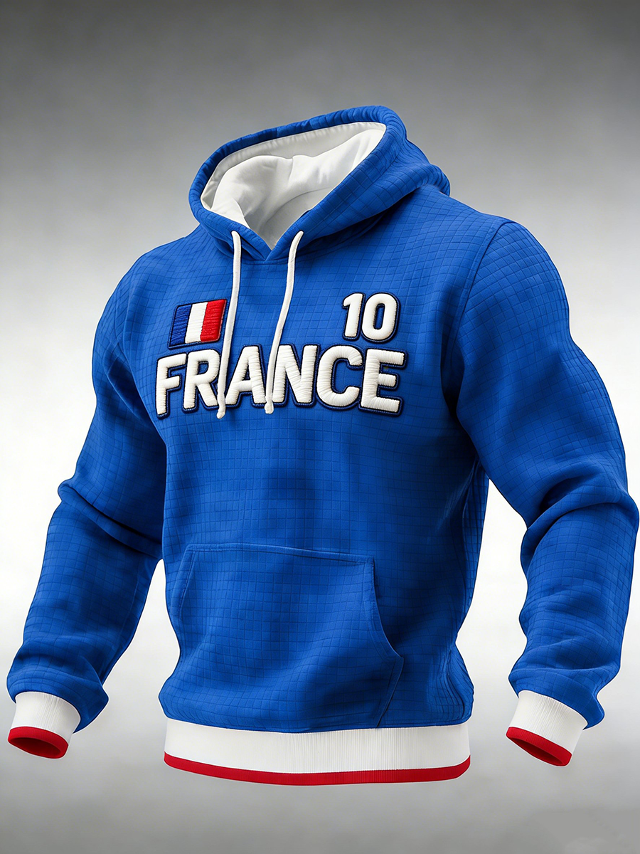 Sweat à capuche à carreaux en coton à imprimé France Football Homme