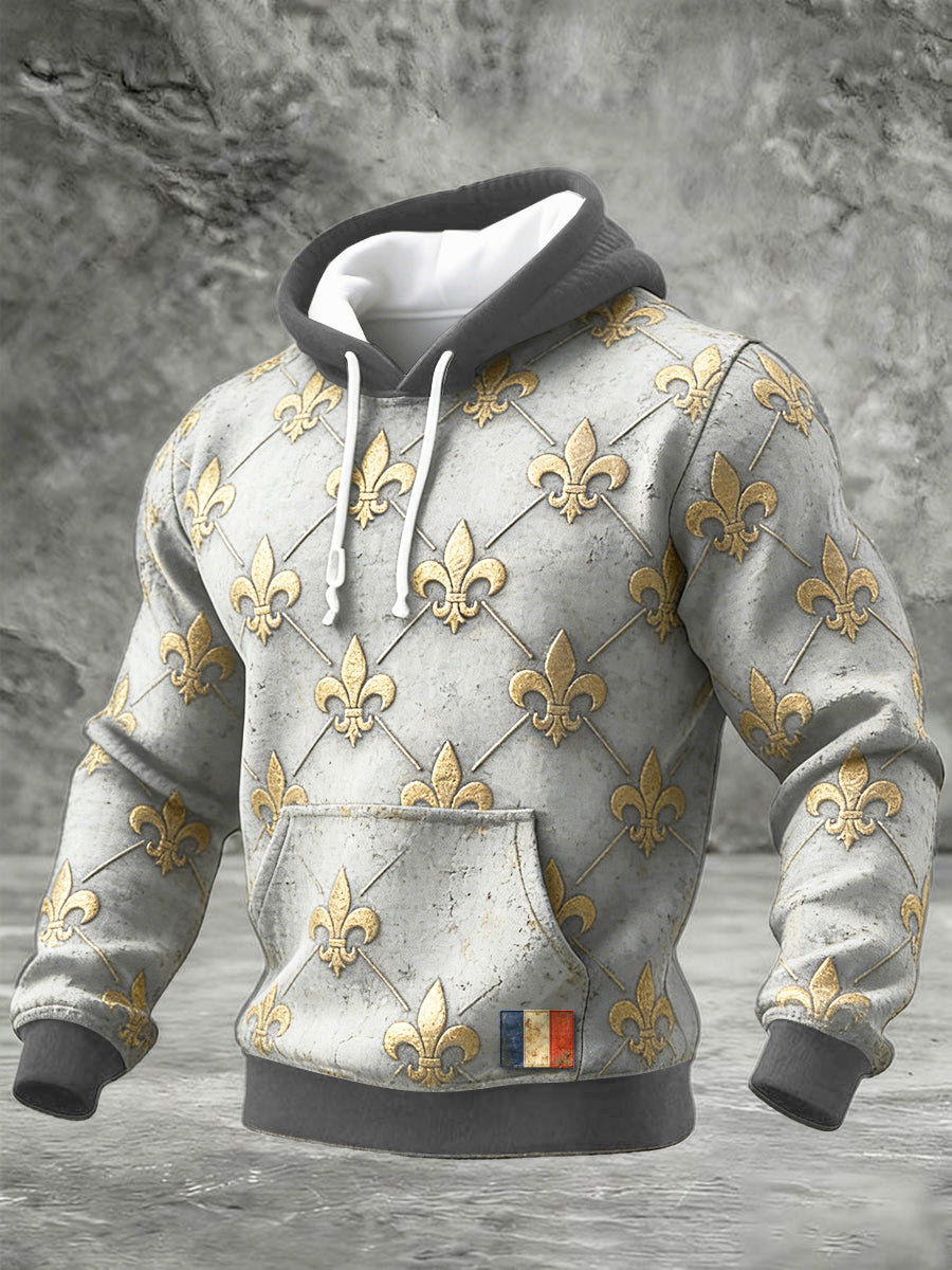 Sweat-shirt à capuche à imprimé iris français pour hommes