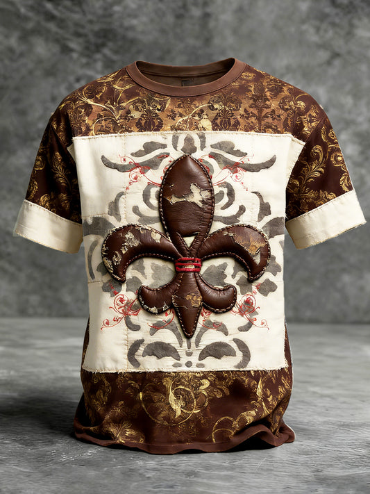 T-shirt décontracté à manches courtes pour hommes, imprimé patchwork vintage