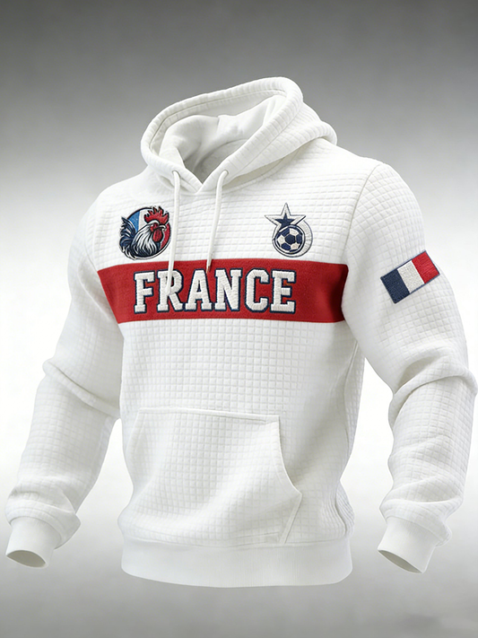 Sweat à capuche à carreaux en coton à imprimé France Football Homme
