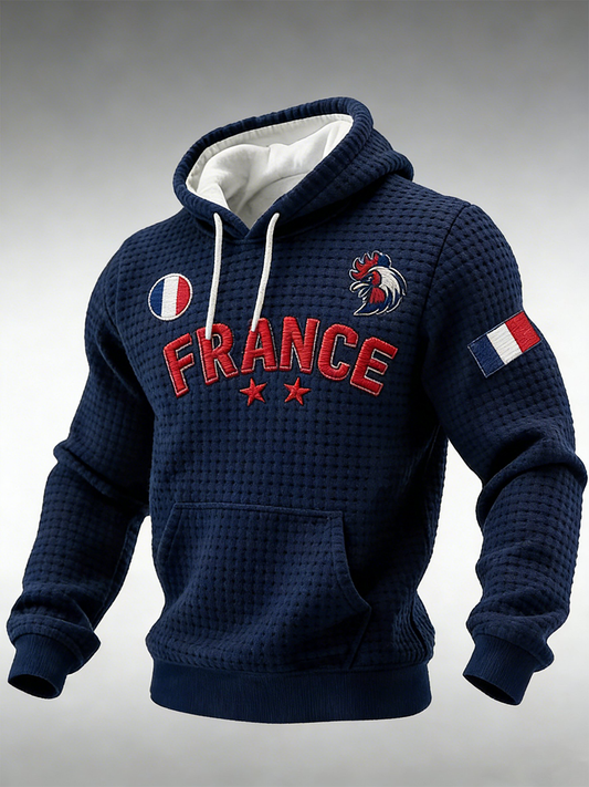 Sweat à capuche à carreaux en coton à imprimé France Football Homme