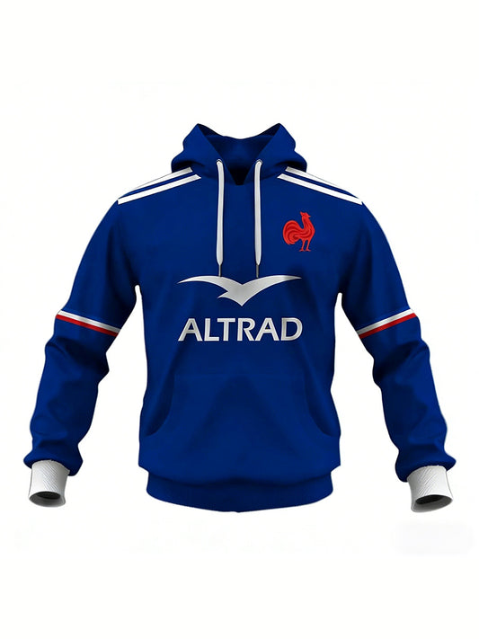 Sweat à Capuche Homme Imprimé Rugby Français