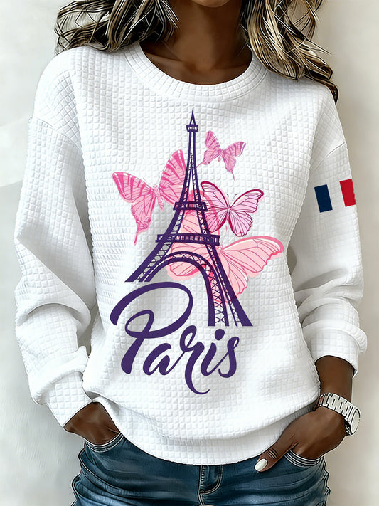 Chemise femme à manches longues avec imprimé d'inspiration française.