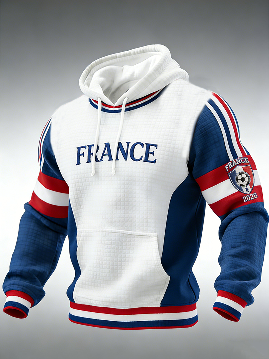 Sweat à capuche à carreaux en coton à imprimé France Football Homme