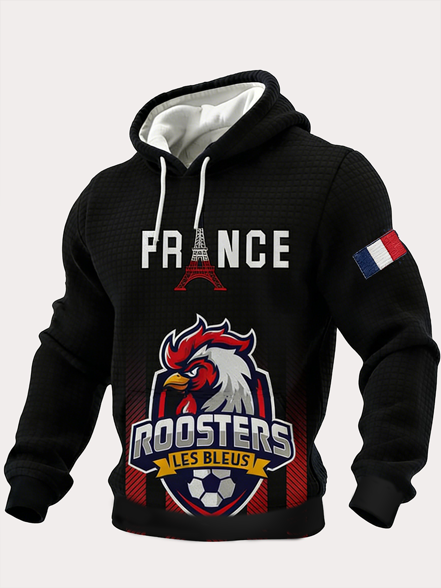 Sweat à capuche à carreaux en coton à imprimé France Football Homme