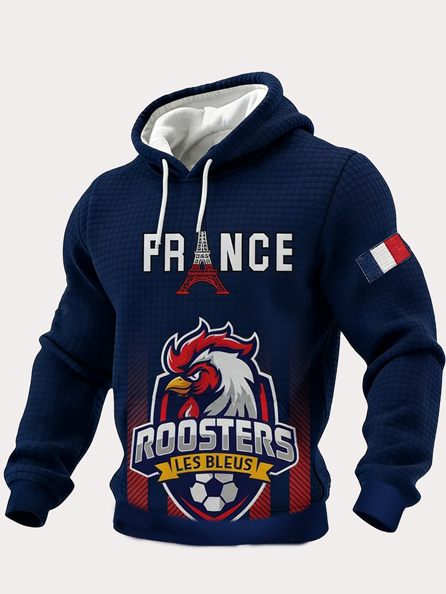 Sweat à capuche à carreaux en coton à imprimé France Football Homme