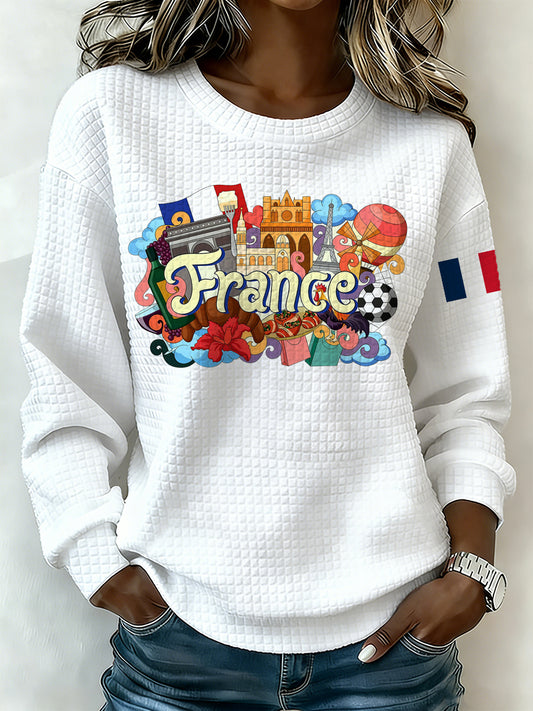 Chemise femme à manches longues avec imprimé d'inspiration française.