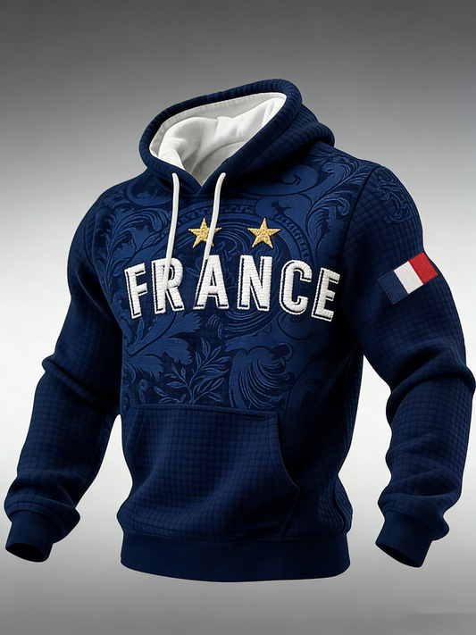 Sweat à capuche à carreaux en coton à imprimé France Football Homme