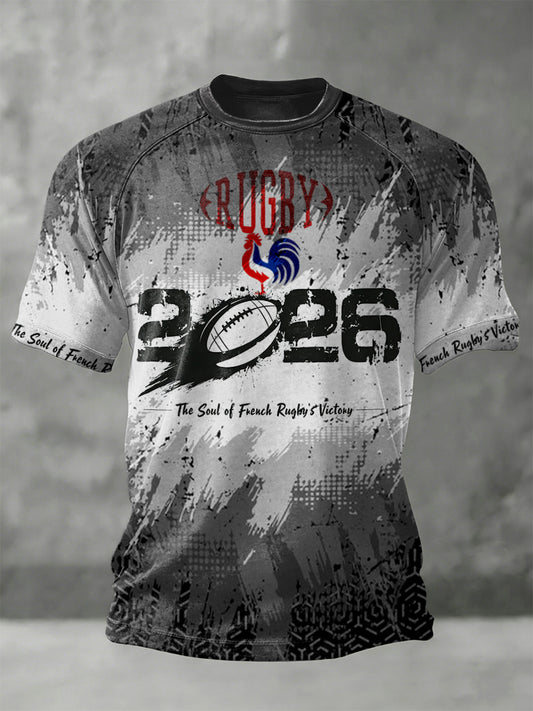 T-Shirt Homme Gris French Rugby Print 2026 Go for It Jersey