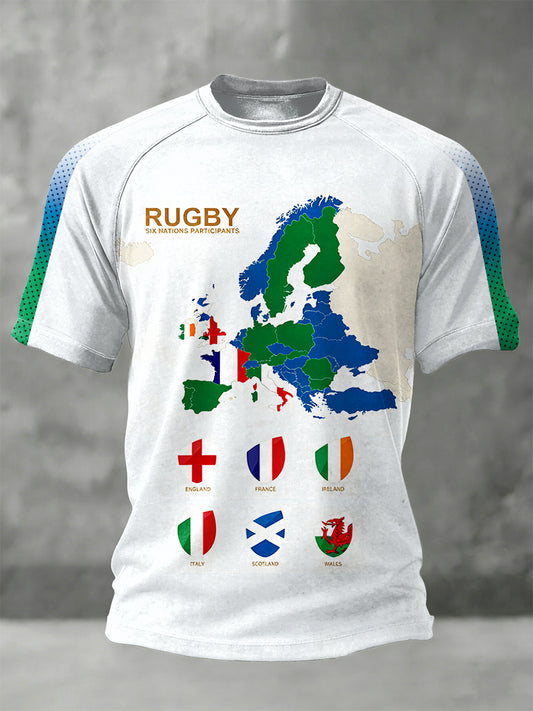 T-shirt Homme Blanc Rugby Imprimé Soutien Jersey