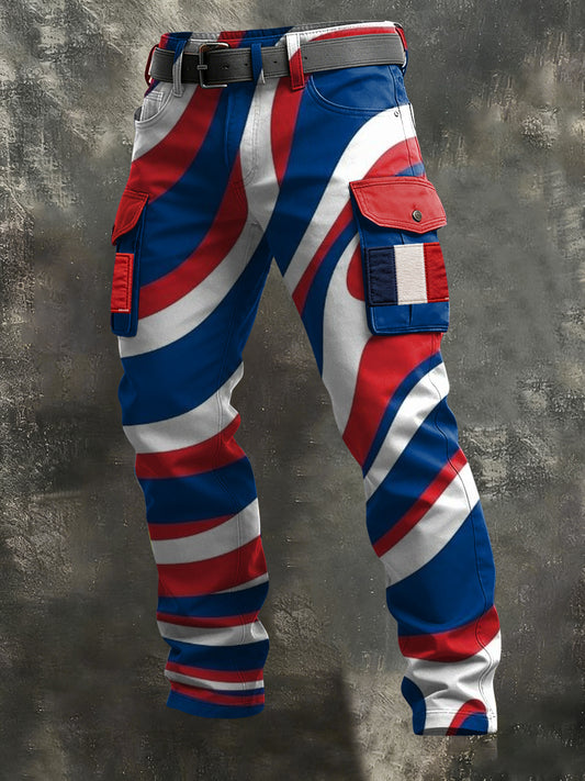 Pantalon de travail décontracté à rayures abstraites rétro drapeau français