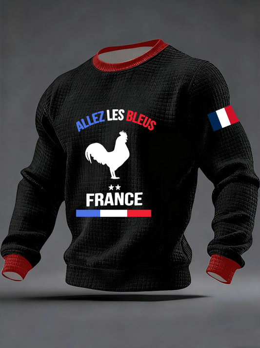 Chandail à capuchon à carreaux France Rugby en coton pour homme