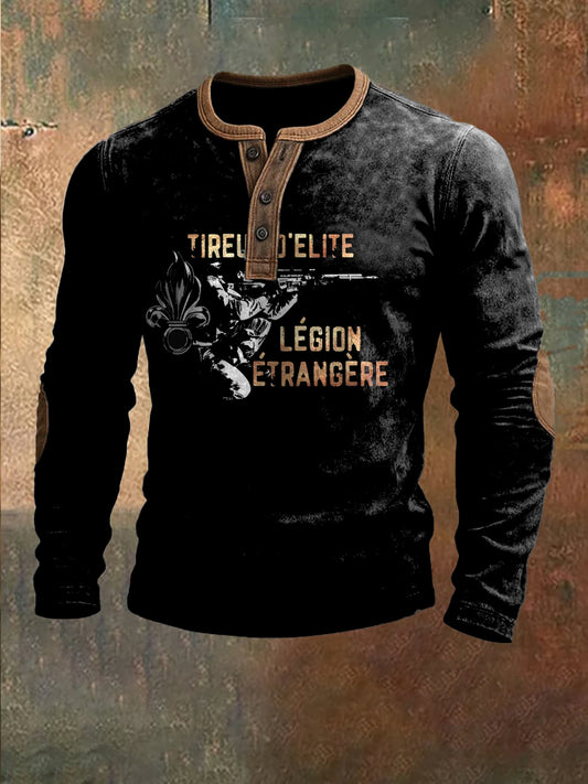 Chemise Henley Décontractée Rétro Légion Étrangère Française Sniper