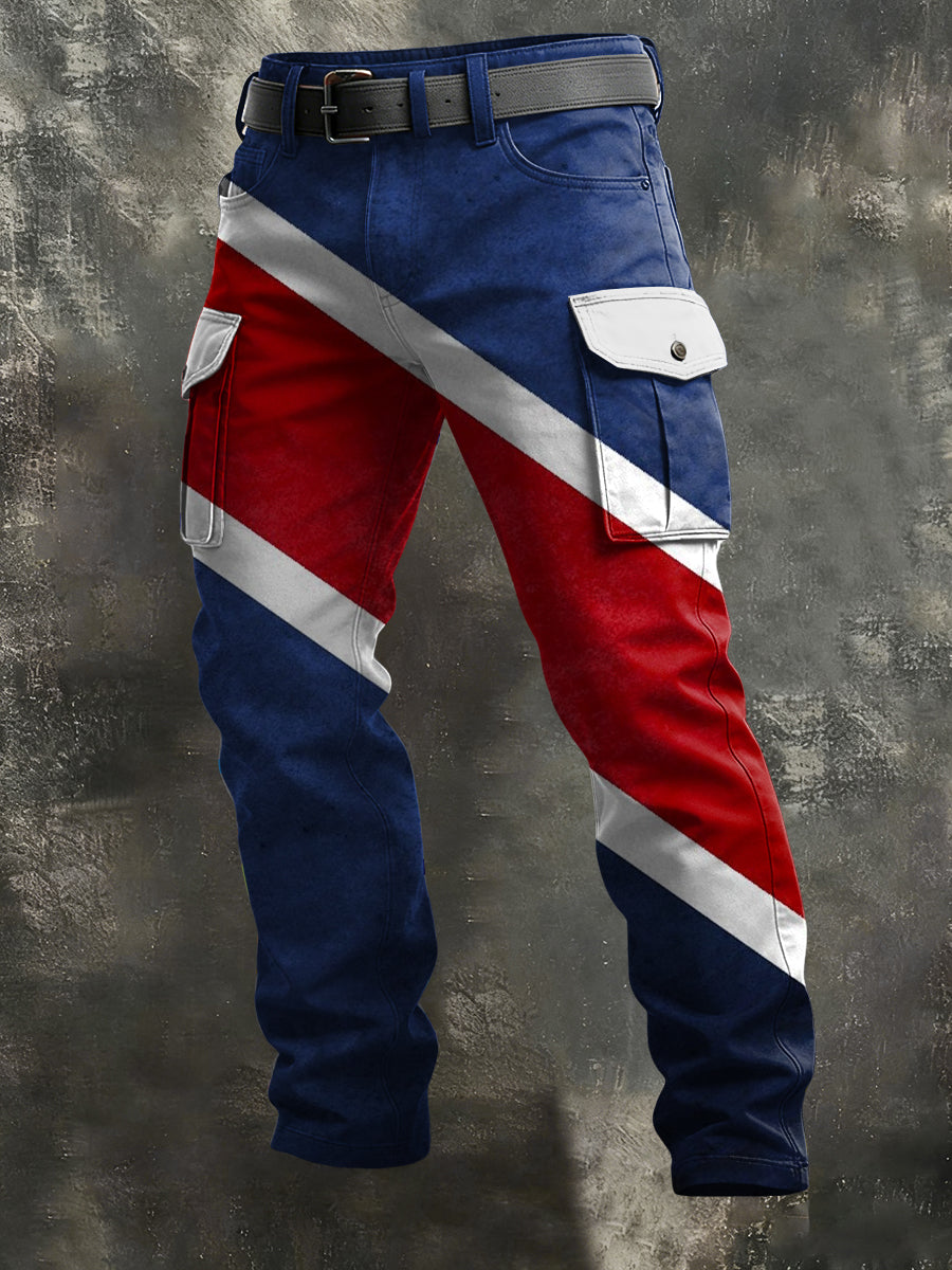 Pantalon de travail décontracté rétro à couleur bloquée à la française