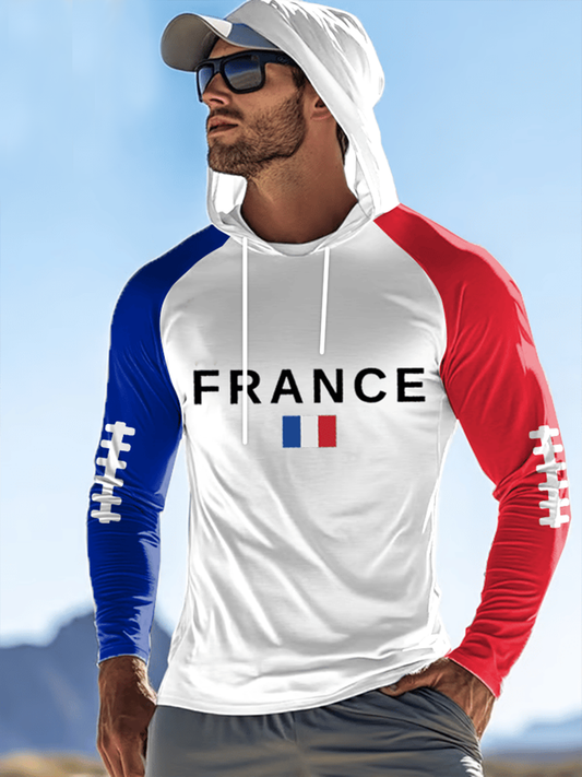 Chandail à capuchon raglan France Rugby en velours pour homme