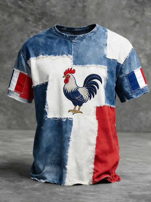 T-shirt décontracté rétro drapeau français couleur bloquée