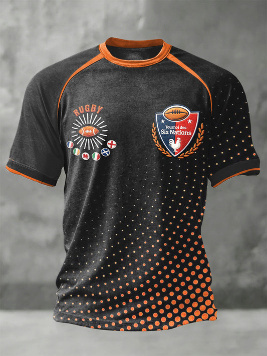T-shirt Homme Noir Patchwork En Jersey French Rugby Six Nations