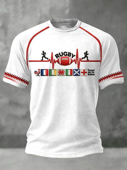 T-shirt Homme Blanc French Rugby Six Nations Imprimé Jersey