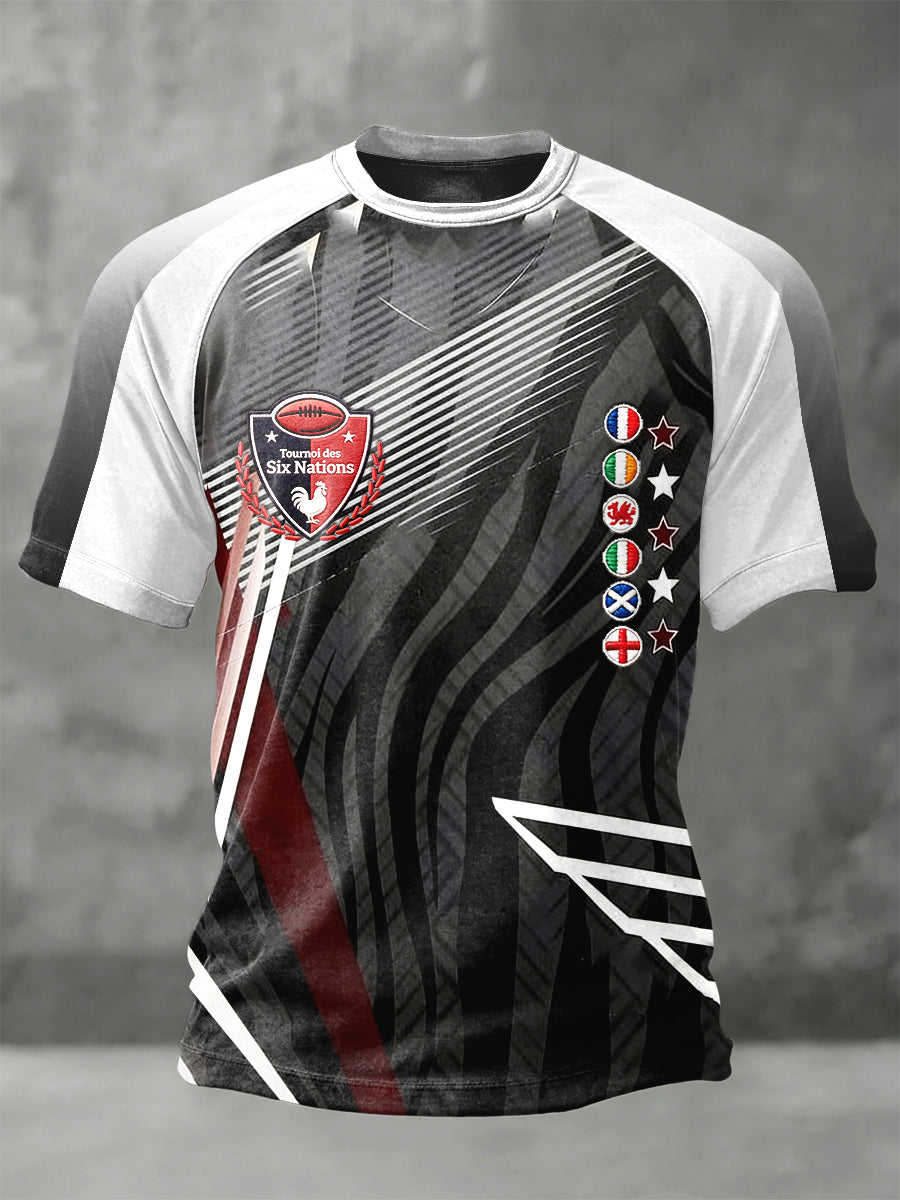 T-shirt France Rugby Six Nations Homme Imprimé Patchwork Jersey
