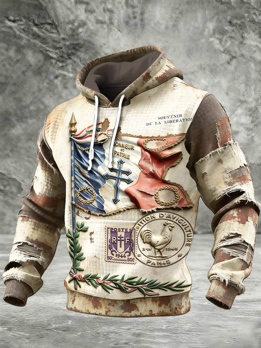 Sweat à capuche en coton à carreaux imprimé Art Vintage pour homme