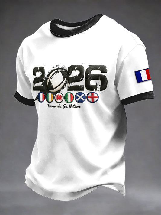 T-shirt décontracté France 2026 Rugby Six Nations pour homme en jersey blanc