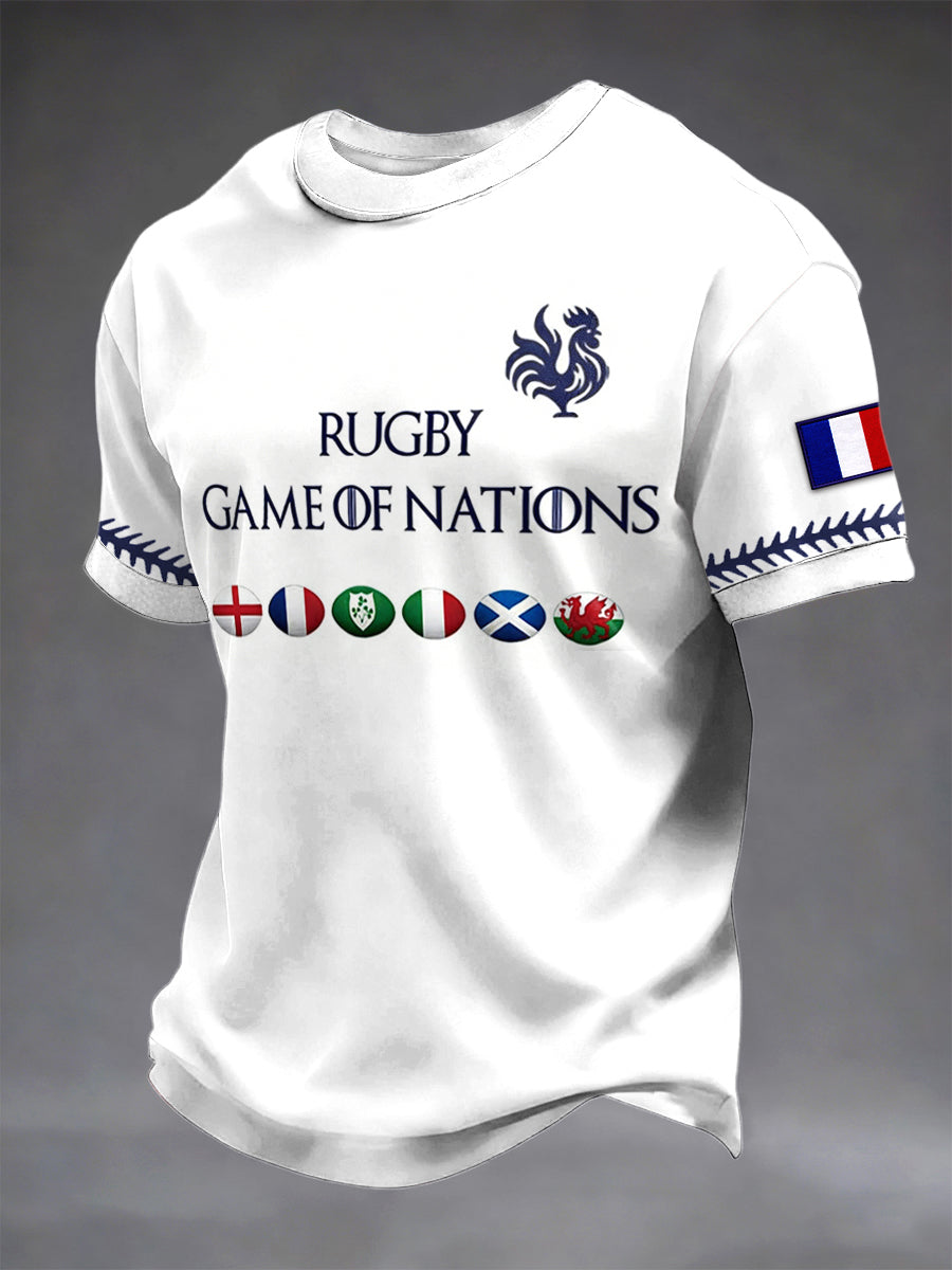 T-shirt en jersey décontracté à imprimé français des Six Nations pour homme, blanc