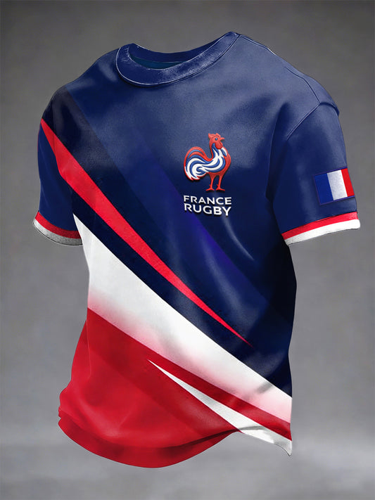 T-shirt en jersey de soutien décontracté imprimé coq de rugby français pour hommes