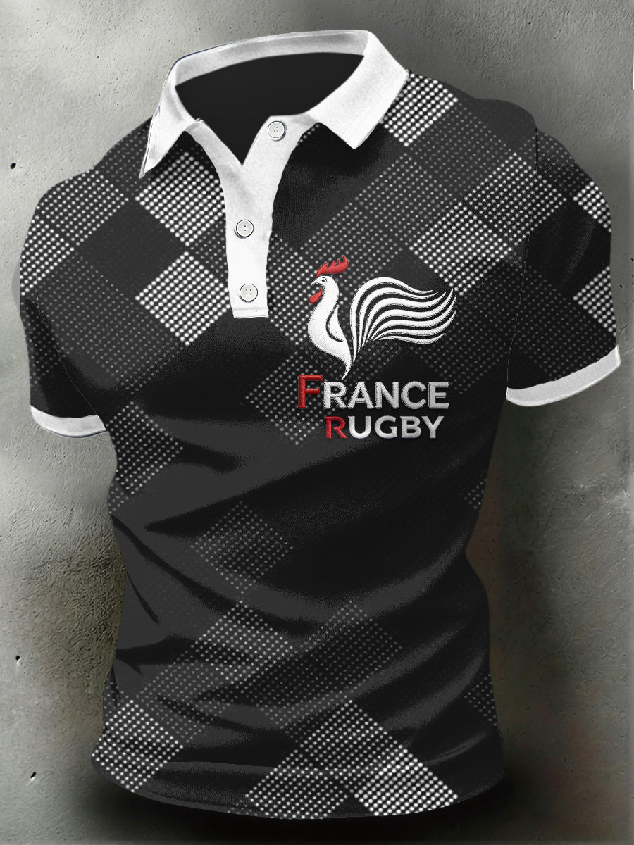 Polo de sport décontracté à imprimé coq de rugby français pour hommes