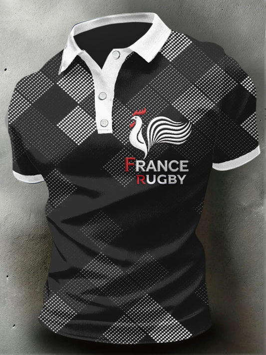 Polo de sport décontracté à imprimé coq de rugby français pour hommes