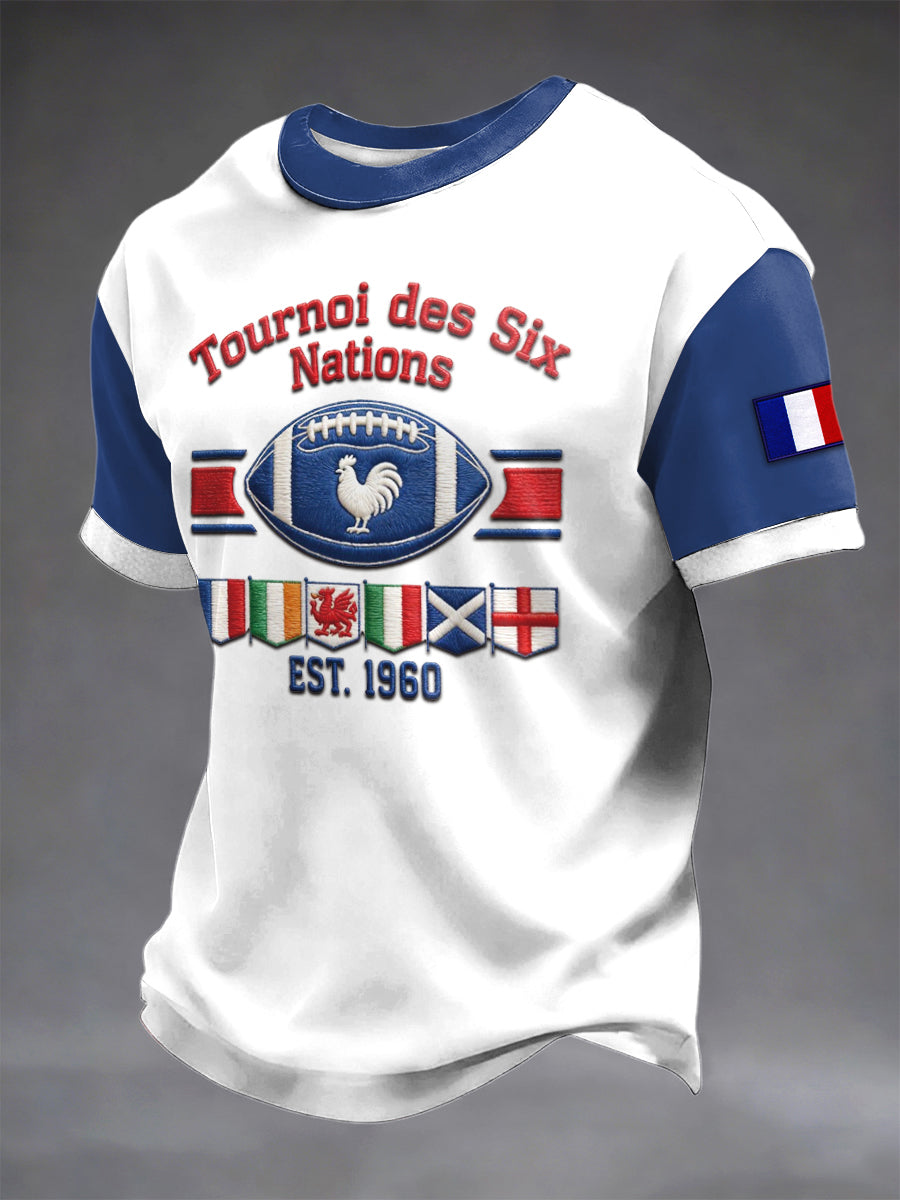 Hommes de Rugby Français Six Nations Imprimer Patchwork Casual Jersey T-Shirt