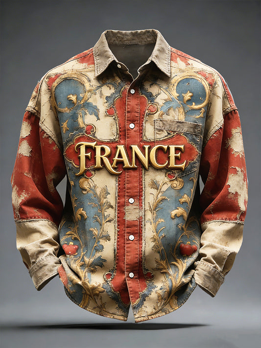 Polo vintage à manches longues à imprimé croisé français pour hommes