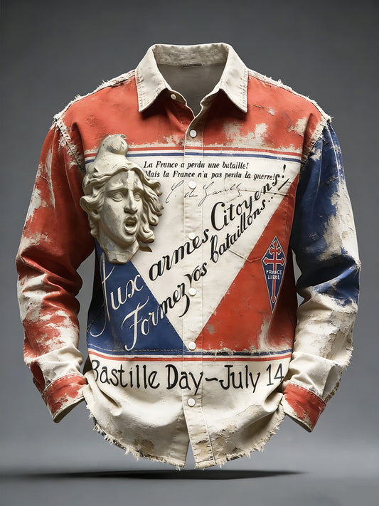 Polo Homme Français Aux Armes Citoyens Vintage Patchwork Imprimé à manches longues